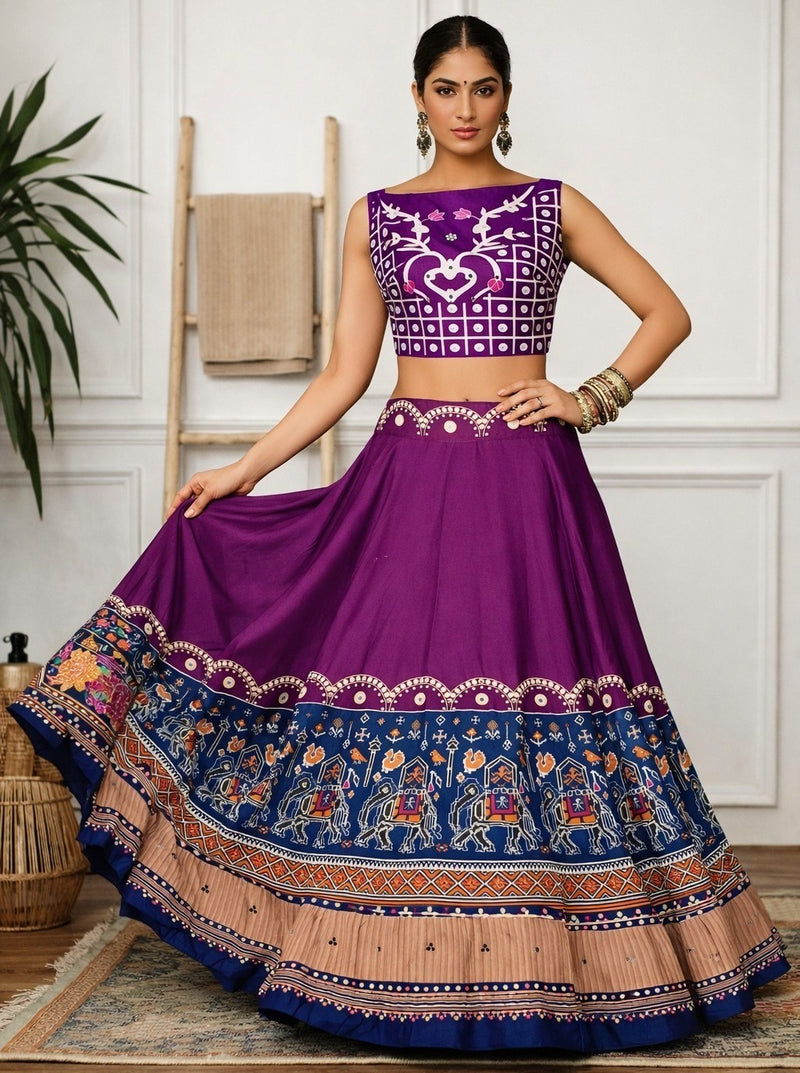 Purple & Blue Traditional Printed Garba Chaniya Choli
