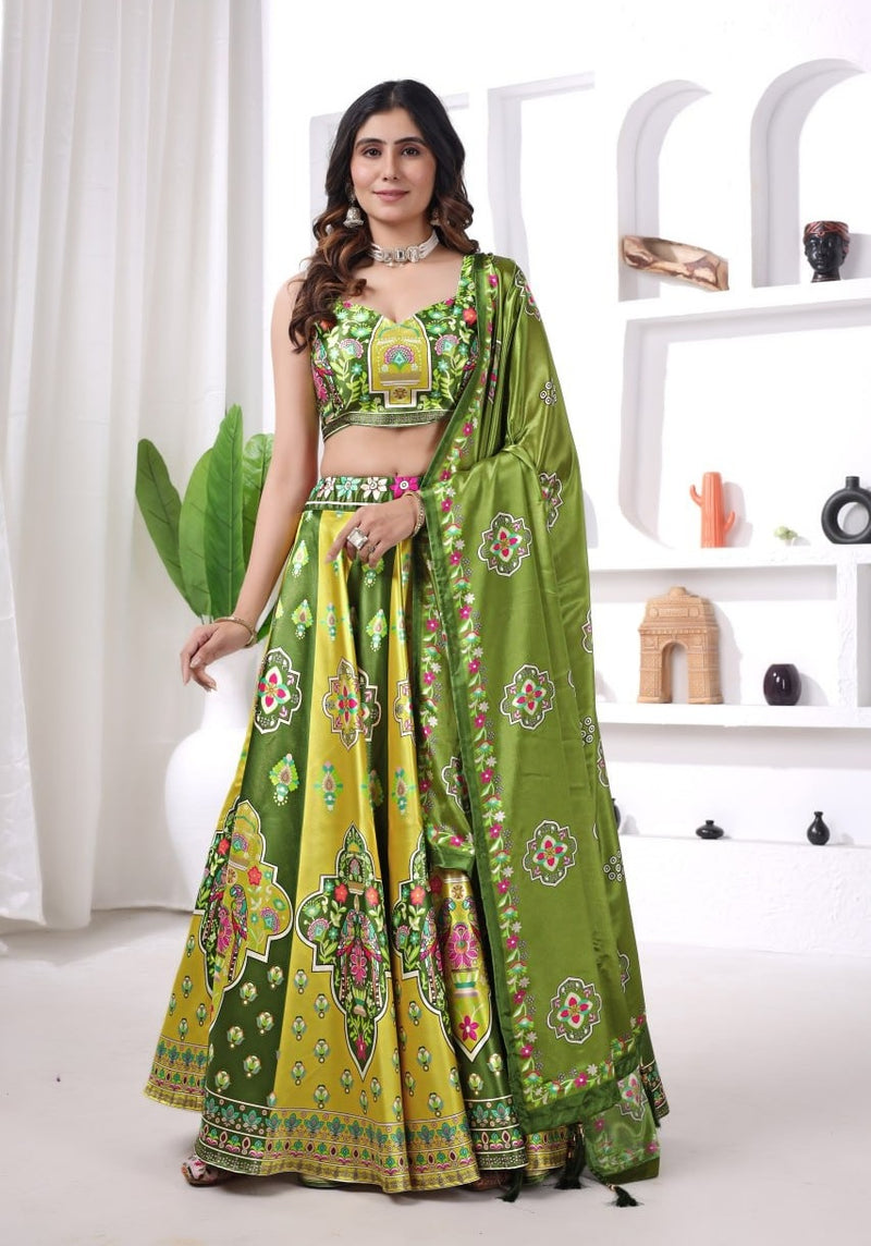 Green Floral Printed Traditional Garba Chaniya Choli