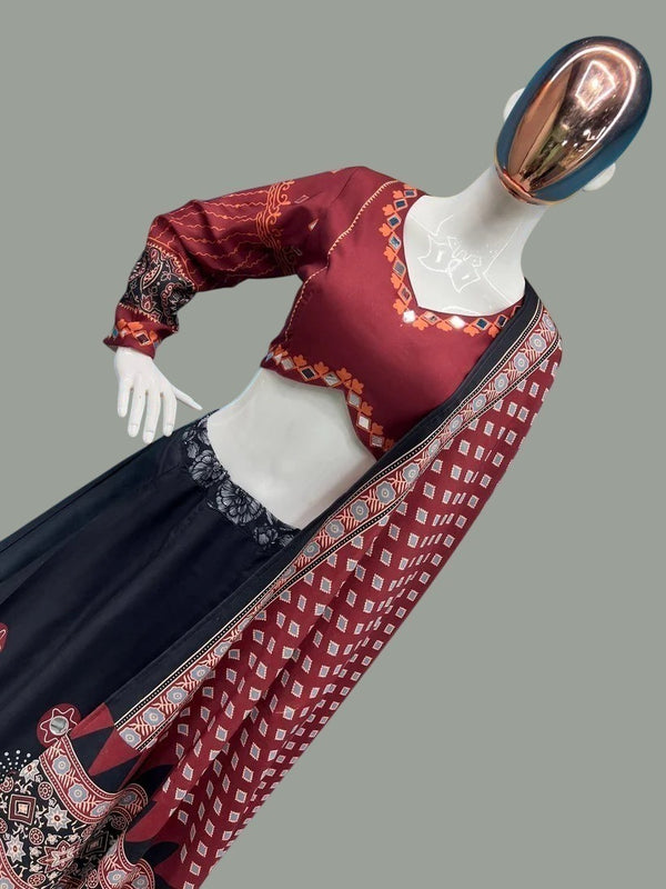Red & Black Traditional Printed Garba Chaniya Choli