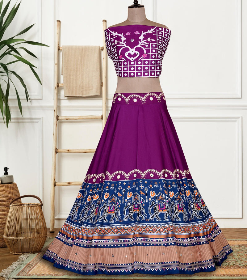 Purple & Blue Traditional Printed Garba Chaniya Choli