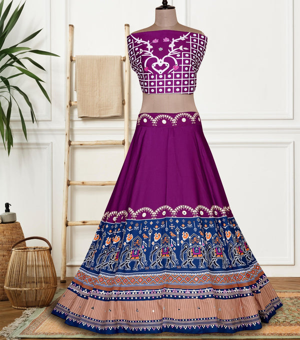 Purple & Blue Traditional Printed Garba Chaniya Choli