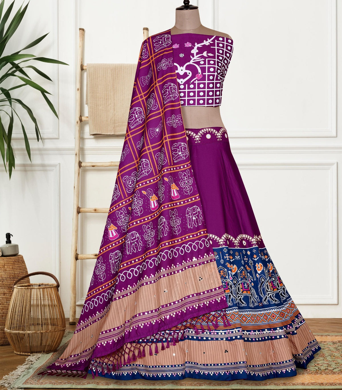 Purple & Blue Traditional Printed Garba Chaniya Choli