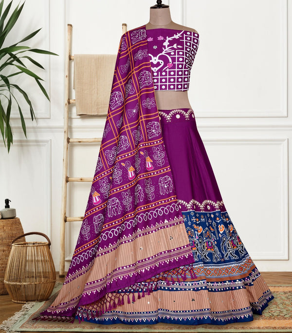 Purple & Blue Traditional Printed Garba Chaniya Choli