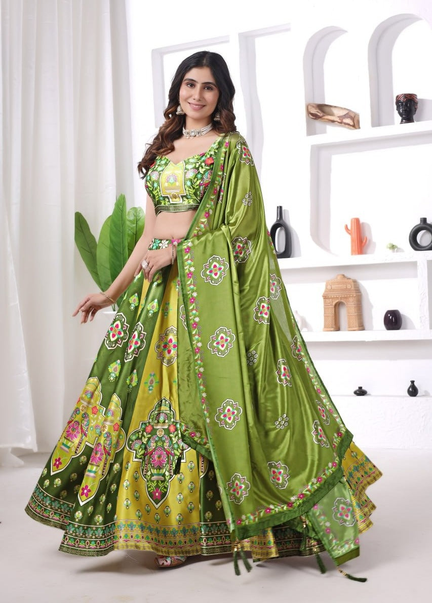 Green Floral Printed Traditional Garba Chaniya Choli