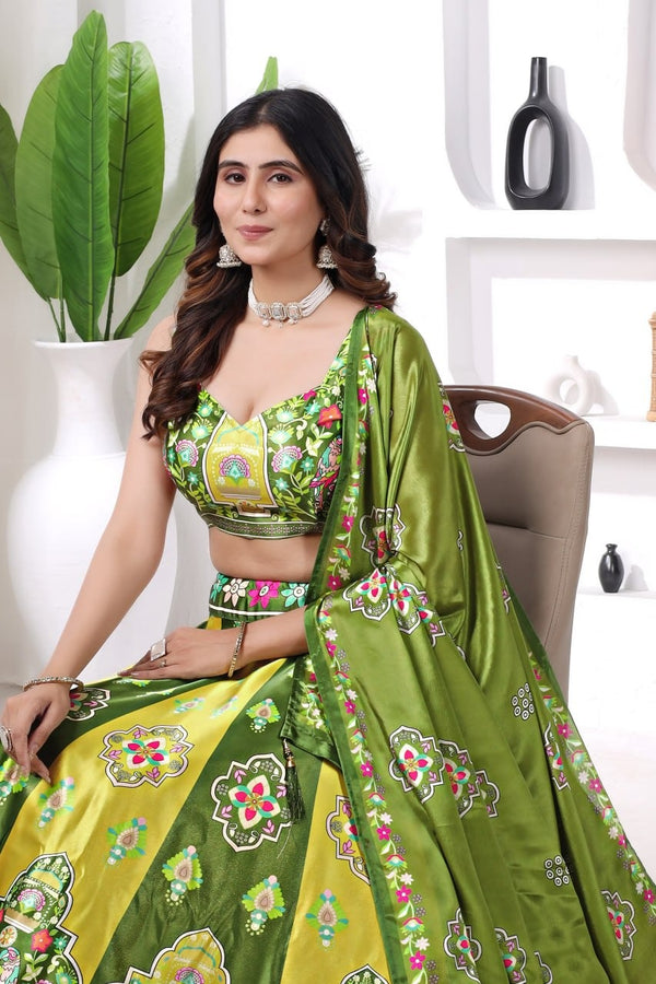 Green Floral Printed Traditional Garba Chaniya Choli