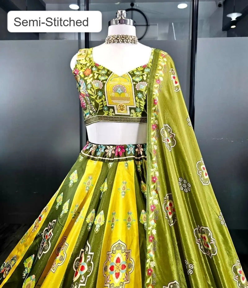 Green & Yellow Traditional Printed Garba Chaniya Choli