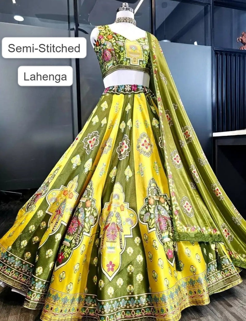 Green & Yellow Traditional Printed Garba Chaniya Choli
