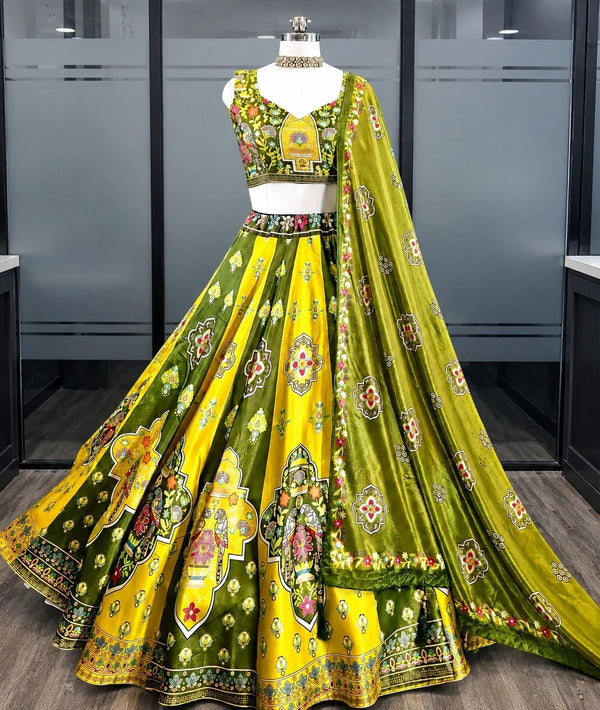 Green & Yellow Traditional Printed Garba Chaniya Choli