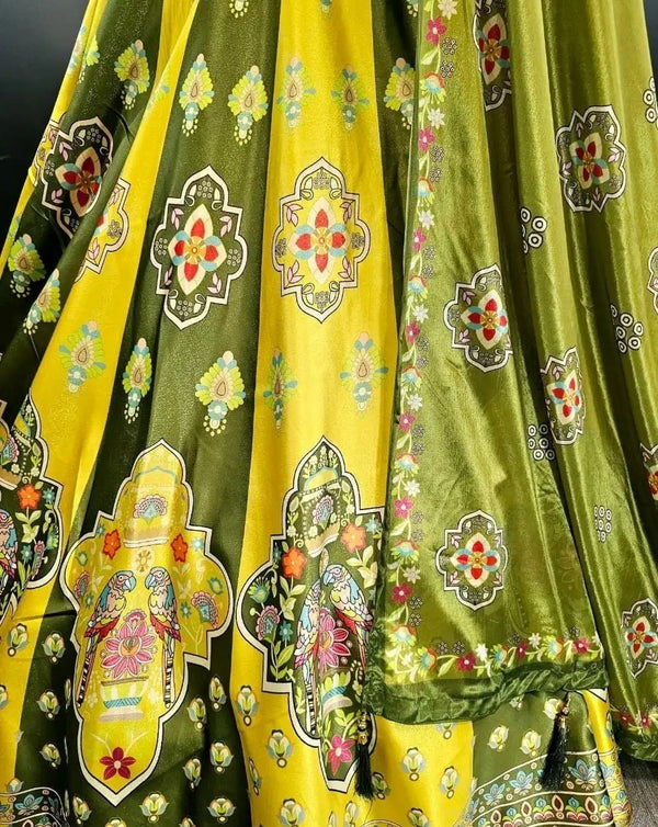 Green & Yellow Traditional Printed Garba Chaniya Choli